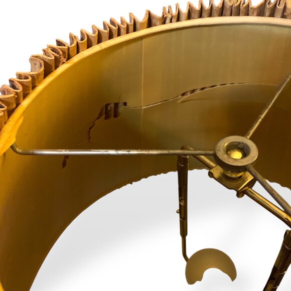 VTG MCM 60s Rattan Lamp Shade Pleated Palm Leaf Bamboo Natural Brown 15.5"Tall - Picture 15 of 16